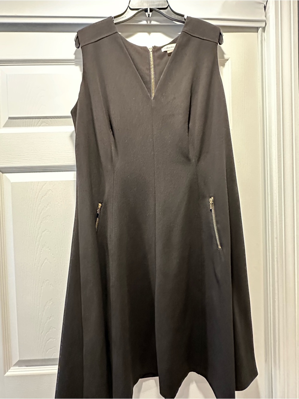 Calvin Klein Black Sleeveless Midi Dress with Gold Zippers